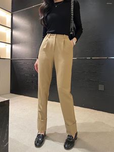 Kvinnors byxor kontor dam mörkblå långa byxor hög midja khaki modeficka casual bottoms woman kläder