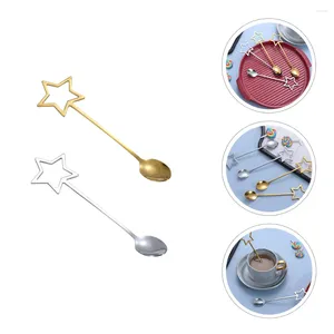 Spoons 2 Pcs Spoon Stainless Steel Dessert Teacup Silverware Stirring Mixing Ice Cream