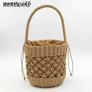 Totes ollow Women andbag Summer Woven Bucket Beac Bag andmade Female Straw Bags Boemian Tote Kniing Top-andle Mes Bag BasketH24220