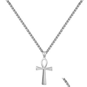 Hänghalsband relin egyptisk ankh Crucifix rostfritt stål benkedja korshalsband för män kvinnor charms smycken droppleverans p dh3pj