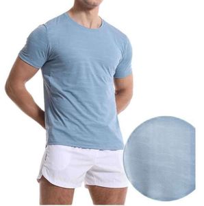 Camiseta masculina Lululemen verão lazer corrida treinamento yoga roupa roupas fitness secagem rápida respirável manga curta solta alta elasticidade e casual 1105ess