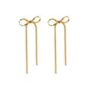 Stud Earrings 2024 Stainless Steel Long Tassels Bow Dangle Flat Snake Chain Bowknot Ear Minimalist Hoops Lightweight Jewelry skd