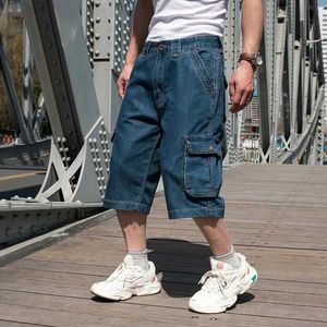 Erkek şort yaz denim kargo kesim pantolonlar için büyük cepli erkek şort hip-hop gevşek ve şişman artı boyutu kot şort j240219
