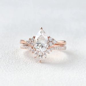 Pierścienie Cxsjeremy 1.5ct gruszka 6*9 mm moissanite Zestaw zaręczyna