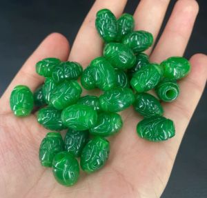 Pendants 5pc Natural Emerald Green Jade Carved Lucky 15*11mm Beads Pendant Bracelet Chinese Necklace Jewellery Fashion Amulet Gifts Women