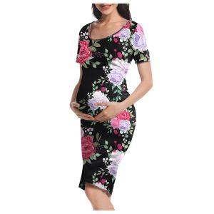 Klänningar 2021 Summer Woman Dress Mom kläder graviditet Moderskapsklänningar Sommar blommig modeavtryck graviditet klänningar kläder robe femme