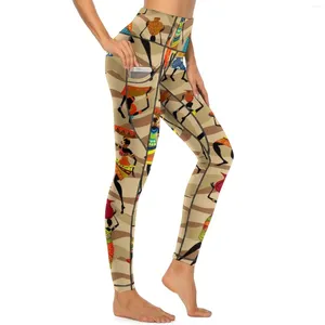 Women's Leggings African Woman Sexy Tribal Women Print Work Out Yoga Pants High Waist Stretchy Sports Tights Pockets Aesthetic