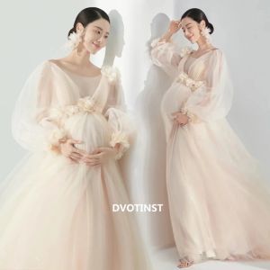 Kleiderinnen Frauen Fotografie Requisiten Champion Mesh vneck florale elegante Mutterschaftskleider Perspektive Schwangerschaftskleid für Studio Shooting
