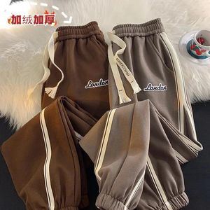 Men's Pants Sweatpants Men 2024 Autumn Leisure Fashion Fleece Color Matching Striped Slit Bunched Feet Trousers Loose Sports