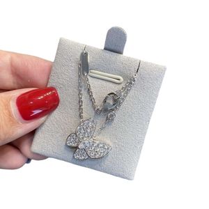 Four-leaf Clover Necklace Designer Women Original Quality Necklaces Full Diamond Butterfly Collar Chain Womens 925 Pure Silver Plated