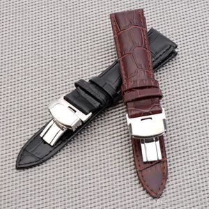 Steel clasp 16mm 18mm 20mm 22mm Watch Band Strap Push Button Hidden Butterfly Pattern Deployant Buckle Leather black Brown274i