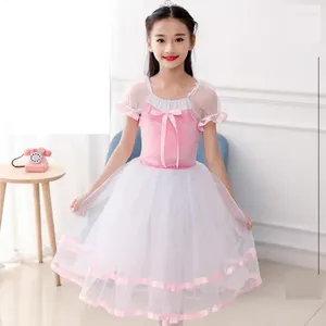 Palco desgaste rosa ballet saia traje para crianças meninas veludo tops estilingue dança vestido longo tutu balet menina roupas mulheres