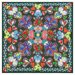 Lenços de seda lenço quadrado coração pareoflowers impressão mulher lenços moda espanhola 2024 foulards bandana senhora hijabs 130x130cm