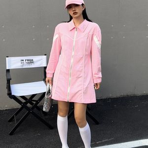 Designer Women's Casual Dresses Pink White Clashing Colours Logo Lapel Simple Retro T-Shirt Dress Spring Cool Girls Sports Zip Cardigan Dresses