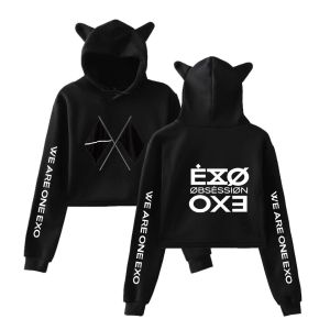 Felpe KPOP EXO Sesto Album OBSESSION XEXO Stampa moda Orecchie di gatto Top Donna Felpe con cappuccio Felpa Abiti sexy