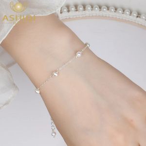 Bangles Ashiqi Real 925 Sterling Silver Chain Armband för kvinnor 45mm Mini Natural Freshwater Pearls Jewelry Gift