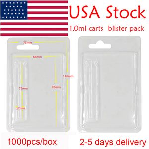 USA Stock Atomizers Package Case 1ml 0.8ml Vape Cartridges Blister Pack Cases Packaging Clear PVC Hanger Plastic Clam-Shell Cases E Cigarettes 1000pcs box