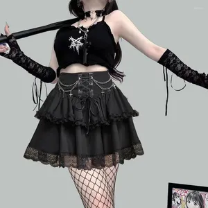 Skirts 2024 Gothic Harajuku French Style Y2K Mini Cake Skirt Lace Ball Gown Grunge Rock Punk Kawaii Lolita Cosplay