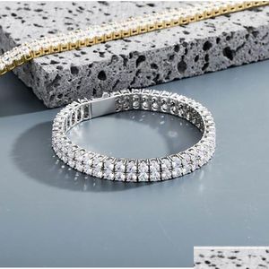 Tennis Bracciale tennis a 2 file 4 mm Zircon Lab Diamond Gioielli Hip Hop Collana ghiacciata 7 pollici 8 pollici Lunghezza 14K Oro Sier Bangle Drop Delive Otkg6