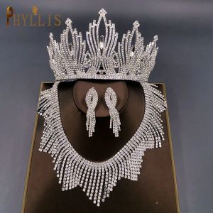 Voltar a247 headwear nupcial strass tiara pageant brithday coroas casamento headpiece liga feminino brinco colar conjuntos de jóias