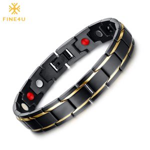 Bracelets FINE4U B068 Black Men's 316L Stainless Steel Health Bracelets & Bangles Magnetic Healthy Bracelet Health Care Jewelry