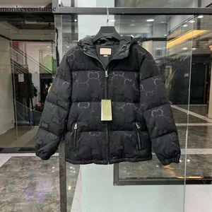 Parka da uomo di design in piuma Parka da donna con stampa di lettere Parka da uomo Abbigliamento invernale per coppie Cappotto Cerniere Lettere stampate Giacche da uomo Costume da scimmia con cappuccio 5