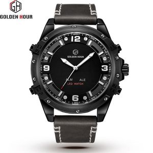 Relogio Masculino GOLDENHOUR Sport Echtes Leder Männer Uhr Automatische Militär Analog Auto Datum Mann Uhr Relogio Masculino246S