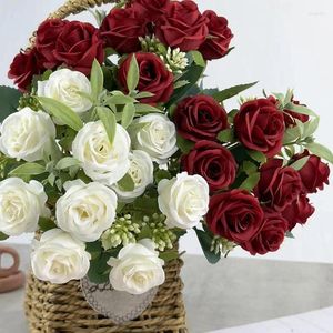 Dekoracyjne kwiaty sztuczne róży bukiet oblubienica ślub dom Dom ogrodowy Peony Fake Flower Christmas Gift Table Wazon dekoracje wazonowe dekoracje