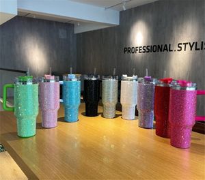 H2.0 40oz Multicolour With Diamonds Cow Stainless Steel Tumblers Cups Lid and Straw 2nd Generation Car Mugs Vacuum Insulated Water Bottles