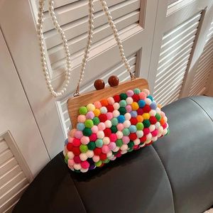 Evening Bags Brand Designer Clip Shoulder Crossbody for Women Handbag and Purses Cute Colored Ball Trendy Messenger Clutches
