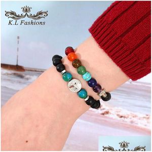 Perlen Neues 8 mm schwarzes, mattes Stein-Buddha-Leben des Baum-Charm-Perlen-Armbands für Männer, handgefertigtes elastisches Tigerauge-Amethyst-Juwel Dhgarden Dht6T