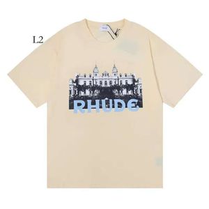 디자이너 패션 의류 티 RHUDE TSHIRT 카지노 HD 캐슬 프린트 프린트 코튼 스트리트웨어 탑 캐주얼 스포츠웨어 록 힙합 판매 323