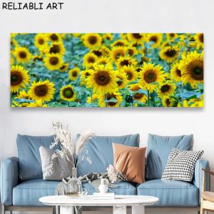 Foglie naturali Fiori di girasole Poster e stampe Dipinti su tela Immagini di arte della parete per soggiorno Decorazioni per la casa Senza cornice