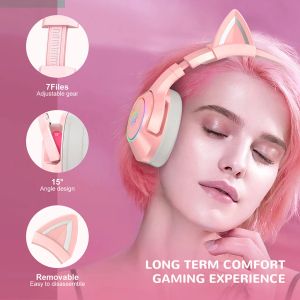 Fones de ouvido ONIKUMA K9 Gaming Headset para Gilrs Boys PC Stereo Gaming Headphones USB7.1 com microfone Cat Ear Deco LED Light para laptop