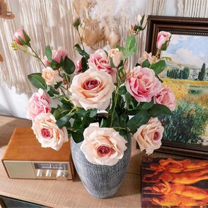 Fiori decorativi Fiore di rosa artificiale 3 teste Realistico dall'aspetto Colore brillante Facile manutenzione Simulazione Bouquet Organizzazione matrimonio