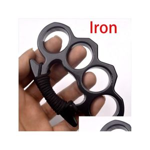 Mässing Knuckles Iron Thicked Knuckle Duster utomhus Metal Finger Buckle Fitness Training Boxing Fight Broken Window Defense EDC Too DHWQ6