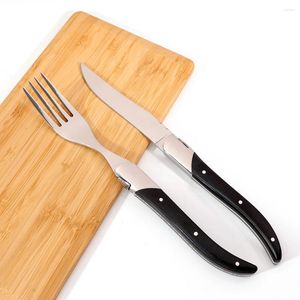 Set di stoviglie Jaswehome Coltello da bistecca in acciaio inossidabile 430 Forchetta da cena con testa Alta lucidatura Strumenti regalo in legno nero naturale