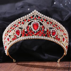 Joias kmvexo barroco coroas de folhas de cristal vermelho 2022 acessórios para cabelos de casamento festas headpieces women women tiaras jóias de cabelo de concurso