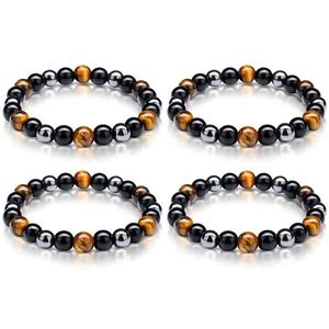 Charm Bracelets 8Mm 10Mm Beads Magnetic Hematite Black Obsidian Charm Bracelets Men Tiger Eye Stone Wood Bead Couple Bracel Dhgarden Dhnl0