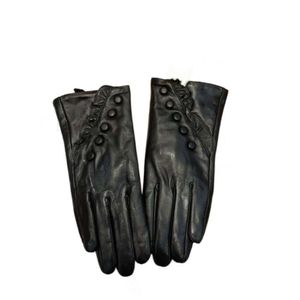 Fünf-Finger-Handschuhe, Designer-Handschuhe für Damen, modisch, schwarzes Schaffell-Leder, Fleece-Innenhandschuh, Damen-Touchscreen, Winter, dick, warm, Gunine-Leder, Geschenke TT