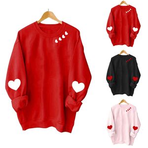 Suéter feminino de manga comprida com estampa de amor para o dia dos namorados feminino casual solto com gola redonda