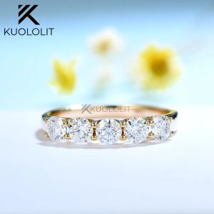 Ringar Kuololit 1.3CTW Moissanite Ring for Women Soild 18K 14K Yellow Gold D/VVS1 Round Wedding Band för förlovning Julklappar