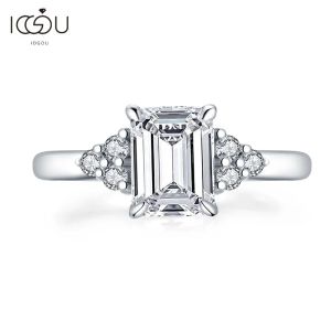 Rings IOGOU Trendy 925 Sterling Silver 1.5 CT 6x8mm Emeralded Cut Ring Big Simulated Diamond Wedding Zirconia Ring Engagement Jewelry