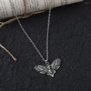 Pendant Necklaces Death Moth Necklace Vintage Sugar Skull Gothic Butterfly Rock Emo Goth Hiphop Women Men Jewelry Halloween Accessories