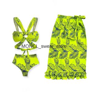Kvinnors badkläder 2023 Kvinnor 2pc Cover-up Swimsuit Ruffle Solid Printed Deep V One-Piece Monokini Kimono Bikini Suit Summer Beachwearh2422218