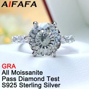 Anéis 5.1/7.3 Carat Todos os anéis de moissanita reais de alta qualidade Moissanita laboratória diamante 100% S925 Pure Silver Wedding Ring Jewelry Gra