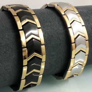 Armband guldpläterade rostfritt stål Metallhandskedjor Mensarmband Bangle Germaniu Bio Hälsovård Magnetisk armband Kvinnsmycken