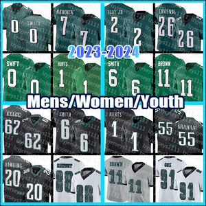 Maglia da calcio D'Andre Swift 6 DeVonta Smith Philadelphias Eagless 1 Jalen Hurts A.J.Marrone Jason Kelce Brandon Graham Haason Reddick Darius Slay Jr. Mailata C02