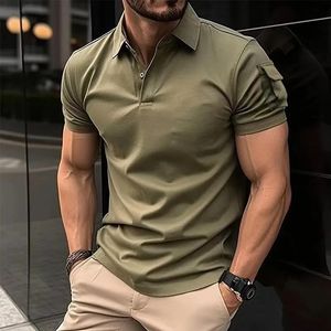 2024 Summer Mens Pocket Polo Shirt Solid z krótkim rękawem T-shirt 240221