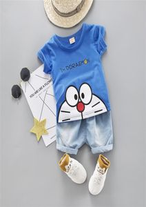 Karikatür yürümeye başlayan çocuk kıyafetleri yaz seti 2 renkli tişört kısa kot çocuk giyim kısa kollu gömlek erkekler takım elbise bebek eşofman 28463563